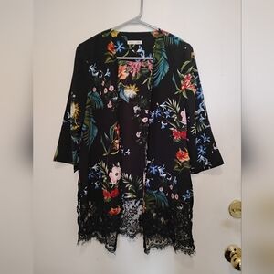 Dex Floral Lace Hem Kimono Cardigan Size Small
